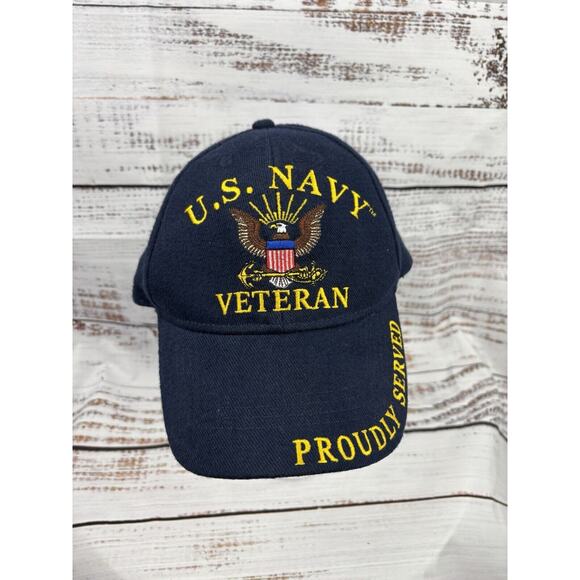 Eagle Emblems Other - United States Navy Veteran Proudly Served Blue Hat Cap USN